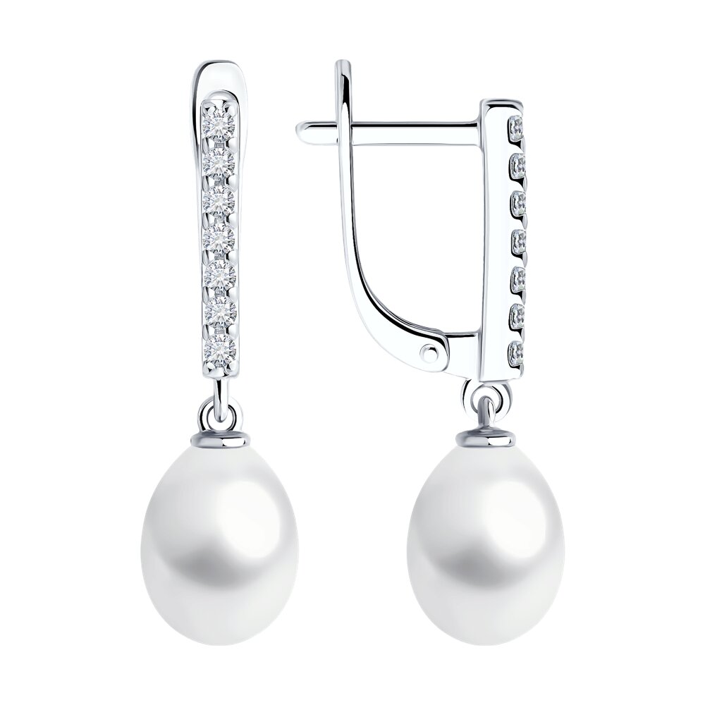 

Серьги из серебра SOKOLOV 92022971, фианит/жемчуг культивированный, 92022971
