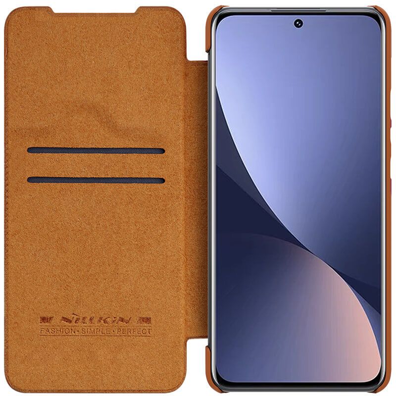 Кожаный чехол-книжка Nillkin Leather Qin для Xiaomi Mi 12/12X (коричневый)