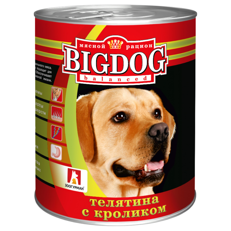 

Консервы для собак ЗООГУРМАН Big Dog, телятина с кроликом, 850г, Big Dog