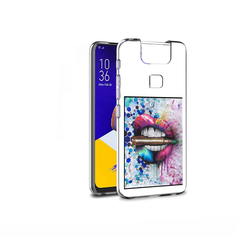 

Чехол MyPads Tocco для Asus ZenFone 6 (ZS630KL) разноцветные губы с пулей, Прозрачный, Tocco