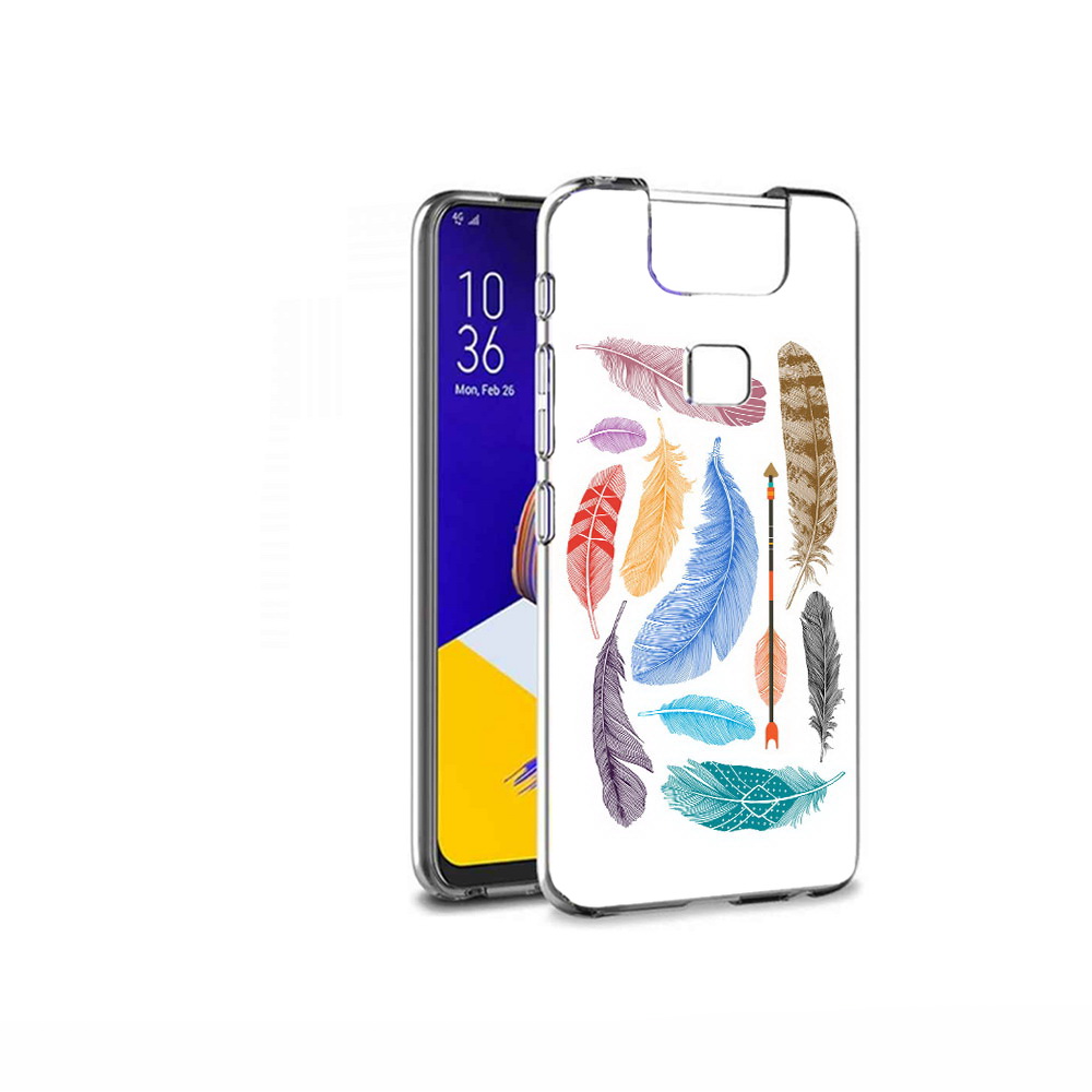 Чехол MyPads Tocco для Asus ZenFone 6 (ZS630KL) разноцветные перья