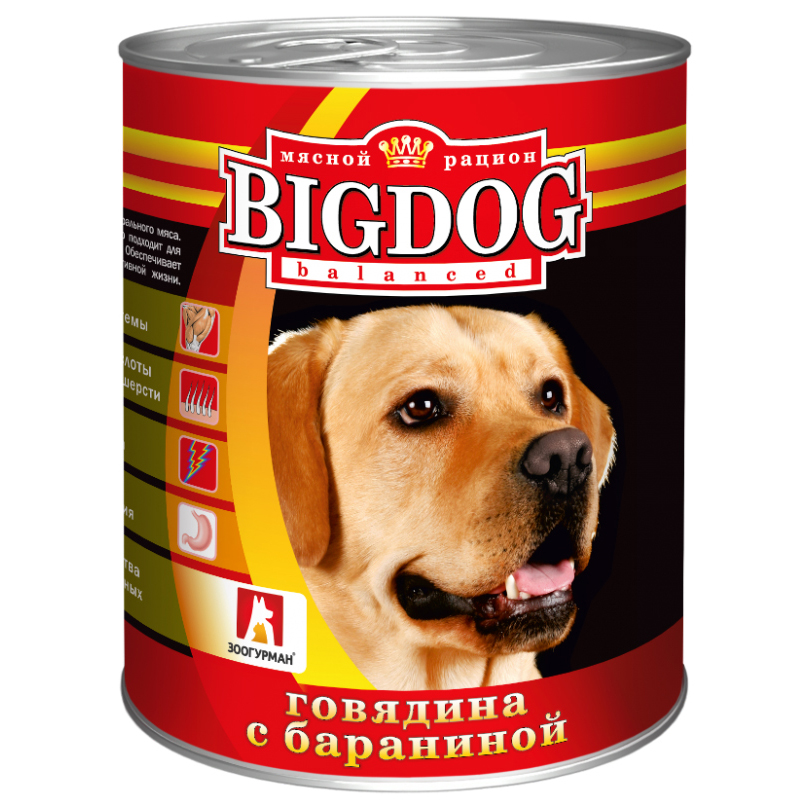 

Консервы для собак ЗООГУРМАН Big Dog, говядина с бараниной, 850г, Big Dog