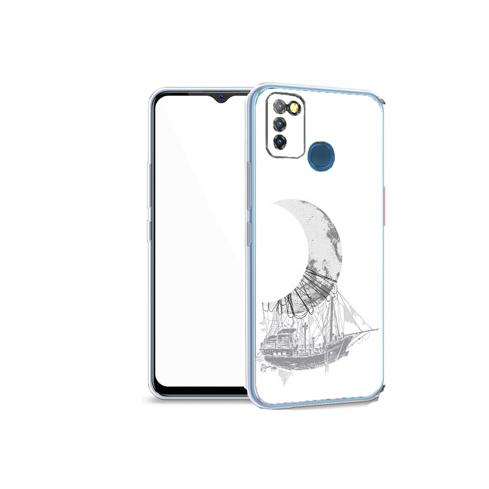 Чехол MyPads Tocco для Infinix Hot 10 Lite черно белый корабль полумесяц