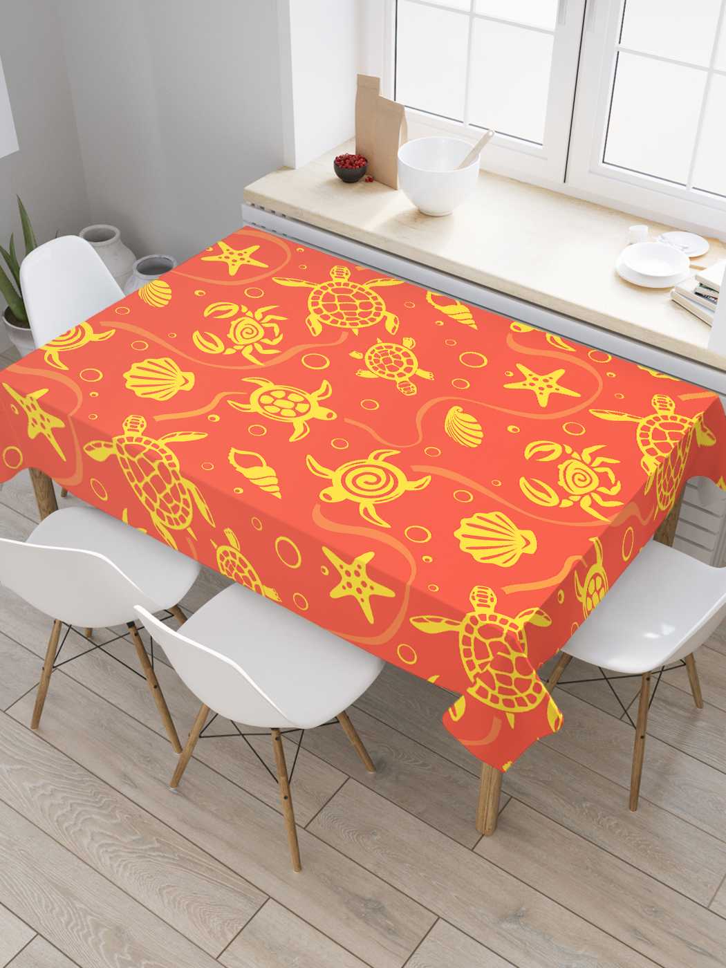 

Скатерть прямоугольная JoyArty "Яркие морские жители" из сатена, 180x145 см, Оранжевый, Яркие морские жители