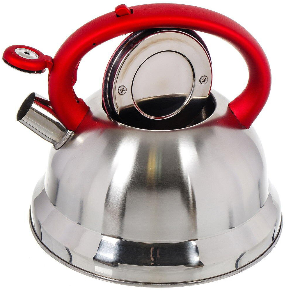 

Чайник 3 л со свистком матовый 2.8/3 л ручка с овым покрытием Daniks красный MSY-013R, Красный;серебристый