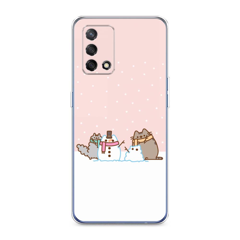 

Чехол на OPPO A74 4G "Котики в снегу", Розовый;белый;серый, 256050-5