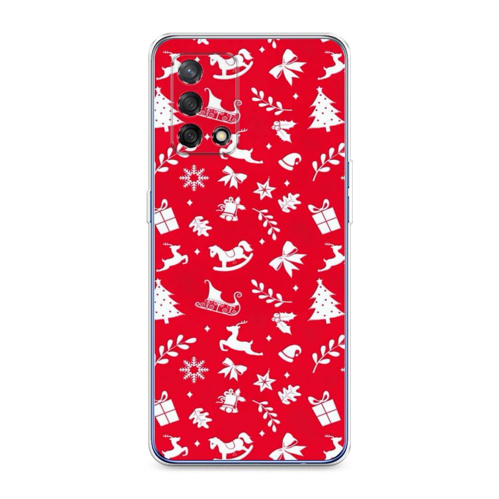 

Чехол на OPPO A74 4G "Красный новогодний фон", Красный;белый, 256050-5
