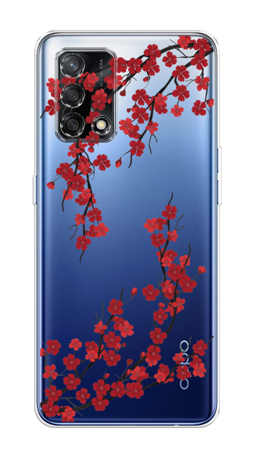 

Чехол на OPPO A74 4G "Красная сакура", Красный;черный, 256050-2