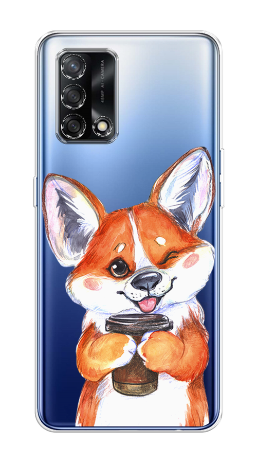 

Чехол на OPPO A74 4G "Корги с кофе", Оранжевый;белый, 256050-4