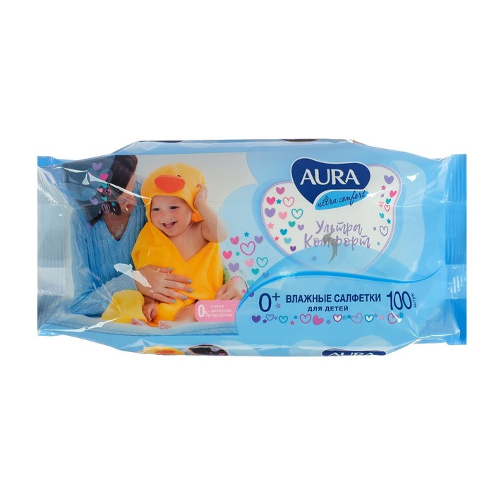 

Влажные салфетки Aura Ultra Comfort, детские, МИКС, 100 шт.