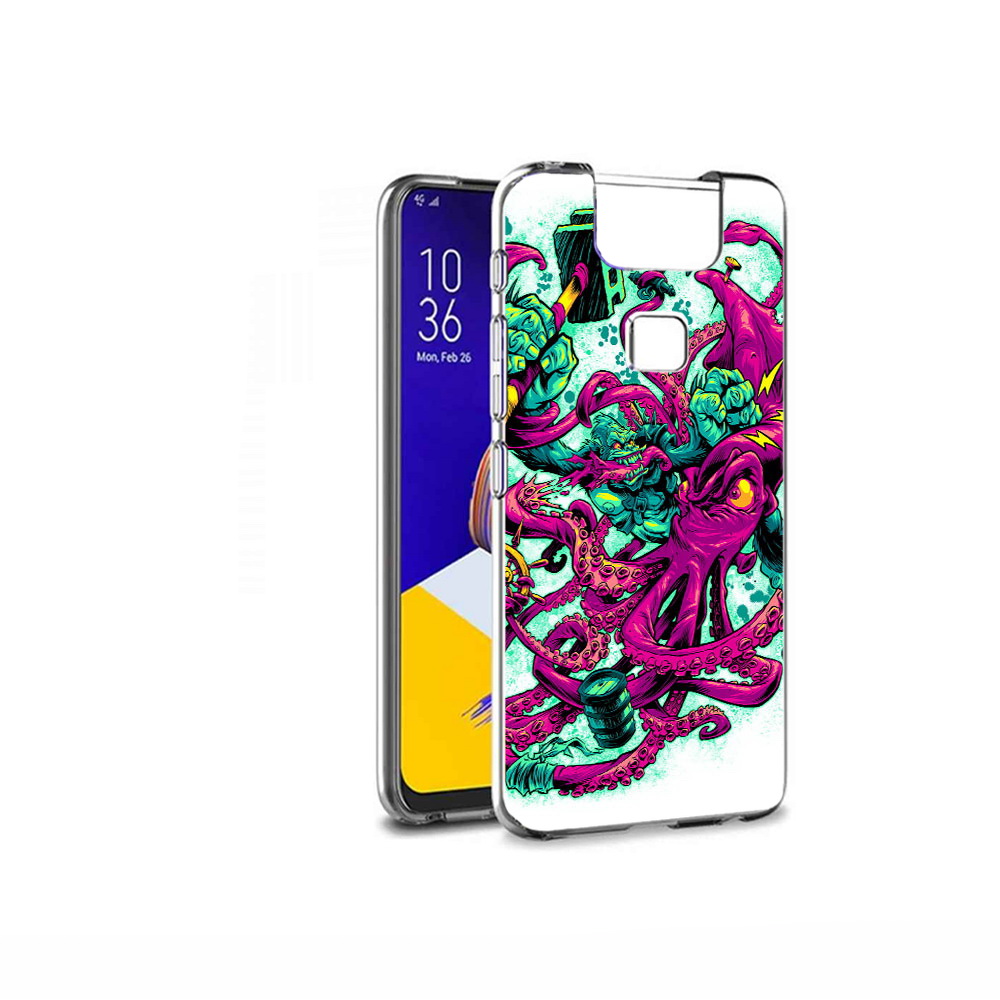 

Чехол MyPads Tocco для Asus ZenFone 6 (ZS630KL) фиолетовый кракен, Прозрачный, Tocco