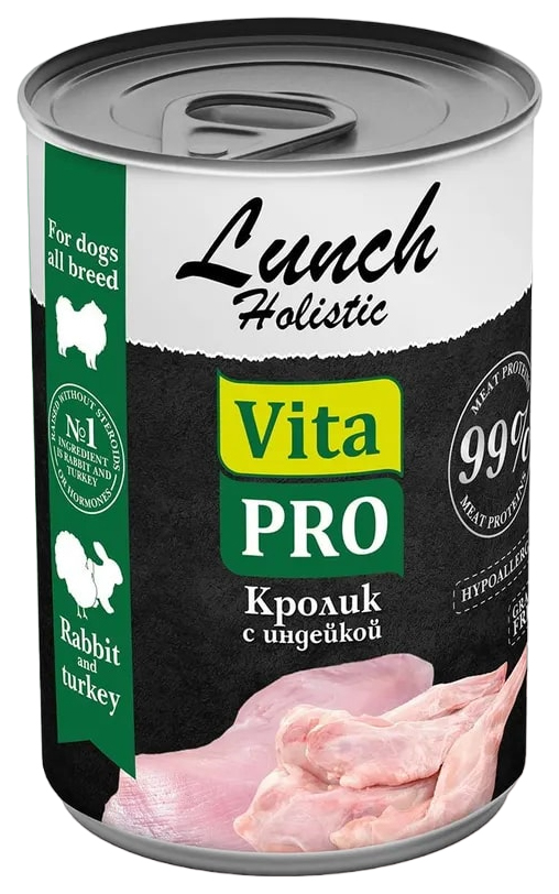 Влажный корм для собак Vita Pro Lunch Holistic кролик с индейкой 400 г 9 шт 3125₽