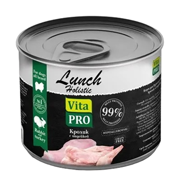 Влажный корм для собак Vita Pro Lunch Holistic, кролик с индейкой, 240 г, 12 шт