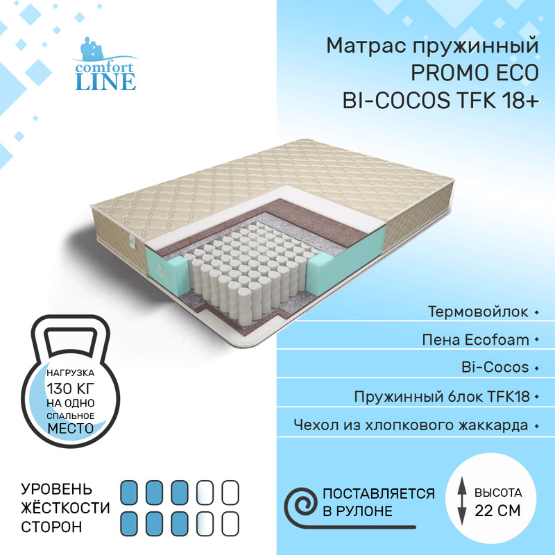 

Матрас пружинный Comfort Line Promo Eco Bi-Cocos TFK 18+ 100х195, высота 22 см, Promo Eco Bi-Cocos TFK18+