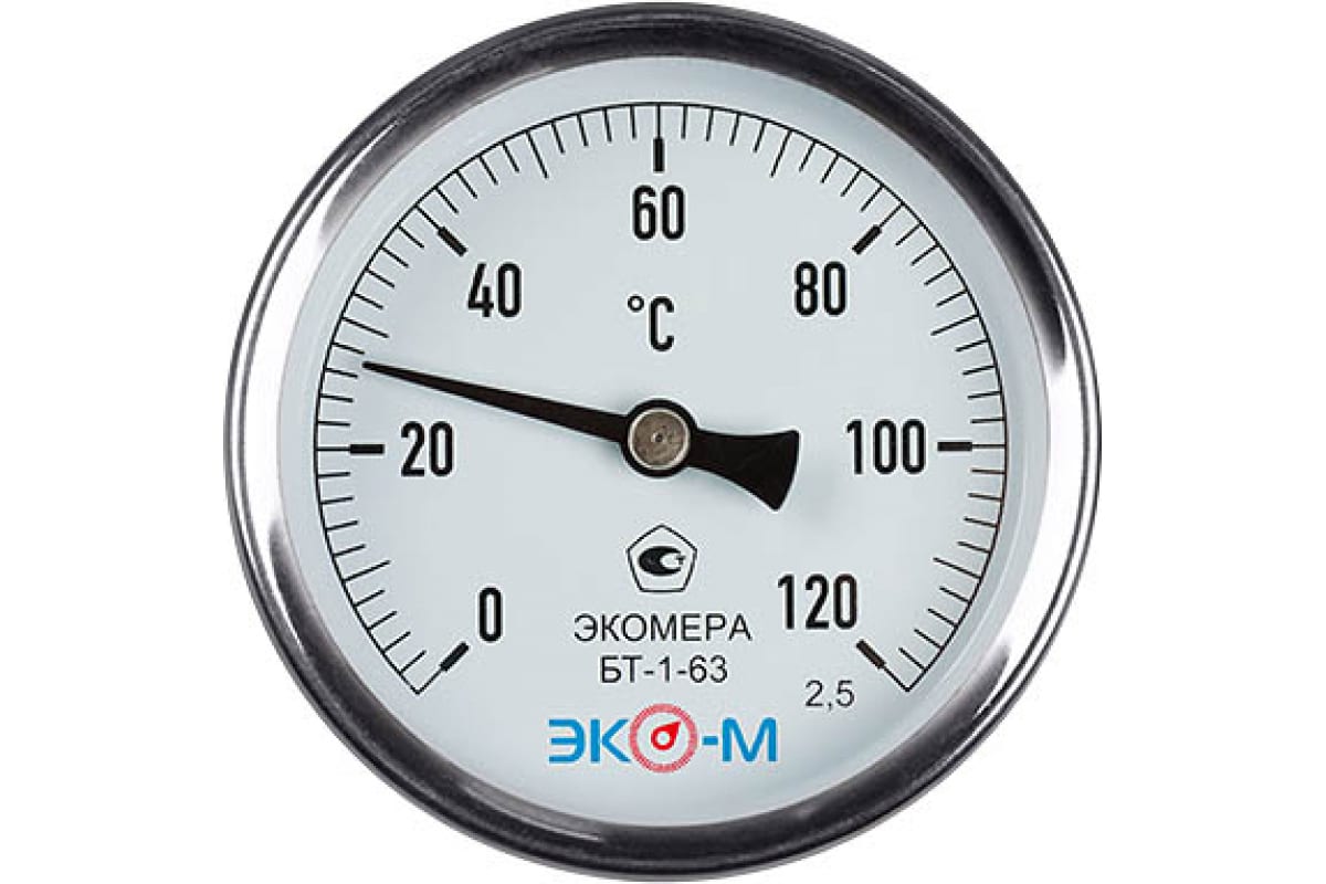 Биметаллический термометр ЭКО-М ЭКОМЕРА БТ-1-63, 0-120C, L=60 БТ-1-63-120С-L60