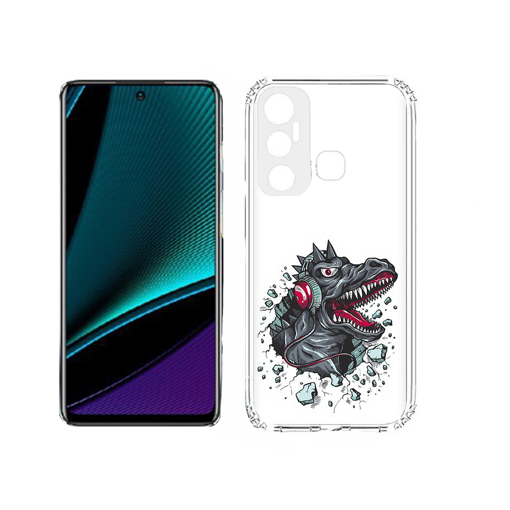

Чехол MyPads Tocco для Infinix Hot 11s Нарисованный динозавр в наушниках, Прозрачный, Tocco