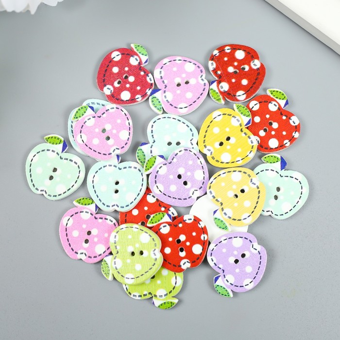 

Пуговицы дерево для творчества 2 прокола Яблоко в горох набор 20 шт 2х2 см