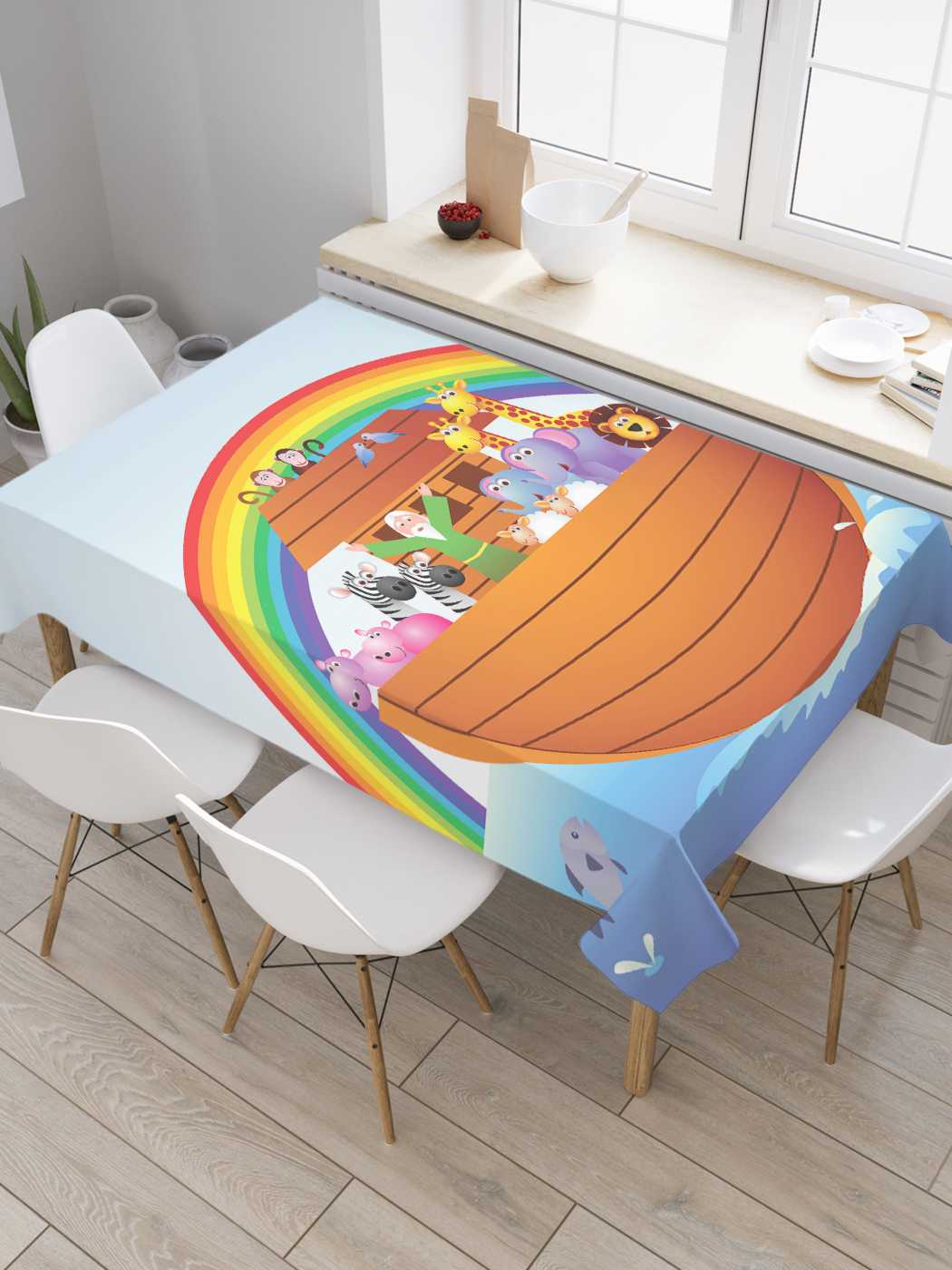 

Скатерть прямоугольная JoyArty "Радужное спасение" из сатена, 180x145 см, Голубой, Радужное спасение