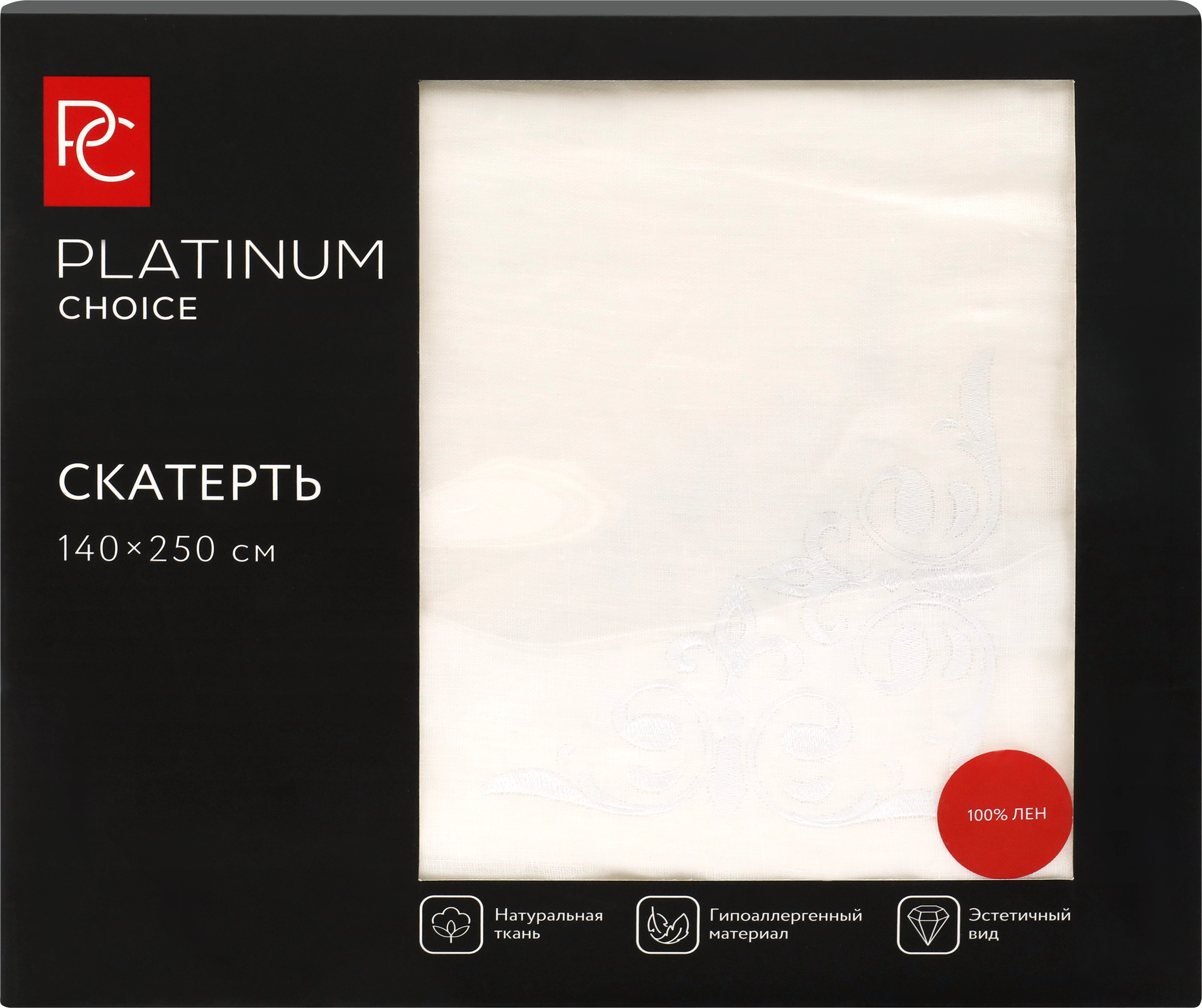 

Скатерть Platinum Choice 140 х 250 см лен белая, Белый
