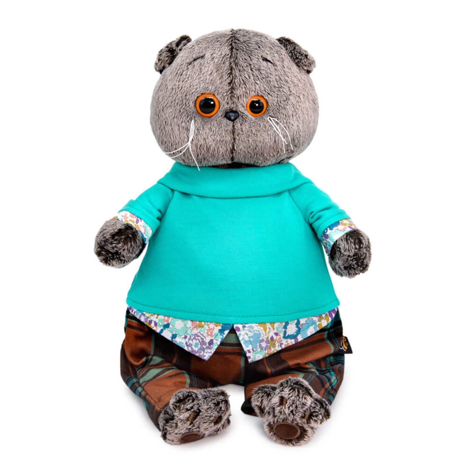 

Мягкая игрушка BUDI BASA Кот Басик в штанах в клетку Ks19-187, Серый