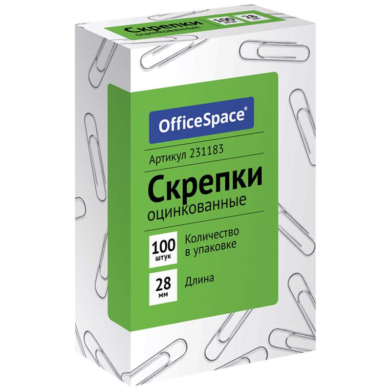 

Скрепки канцелярские Officespace 231183, 28 мм, 100 шт. х 10 упаковок