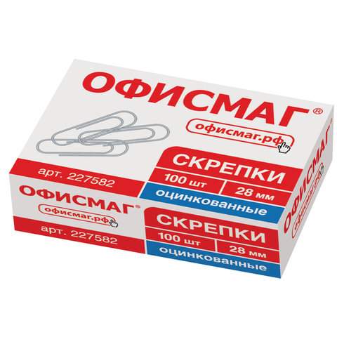 

Скрепки канцелярские Офисмаг 227582, 28 мм, 100 шт. х 10 упаковок