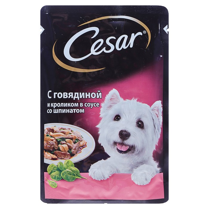 

Влажный корм для собак Cesar, говядина, кролик, шпинат, 28шт по 85г