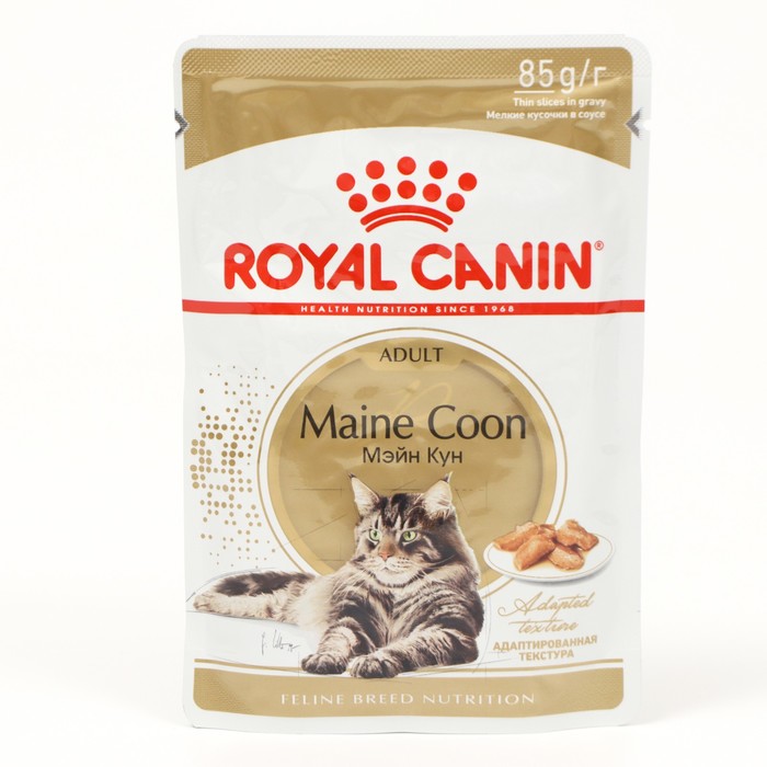 

Влажный корм для кошек Royal Canin Maine Coon Adult, мясо, рыба, 24шт по 85г, Feline Breed Nutrition Maine Coon Adult