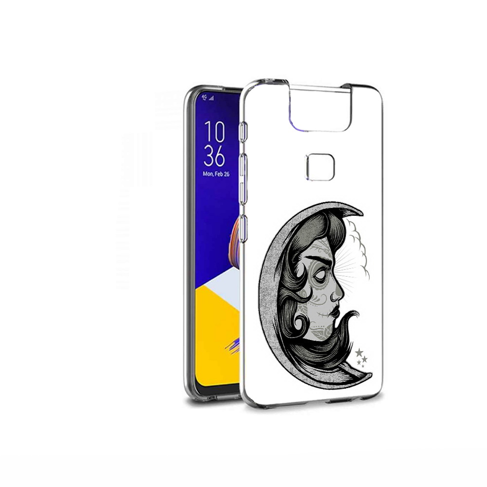 

Чехол MyPads Tocco для Asus ZenFone 6 (ZS630KL) черно белая луна с лицом, Прозрачный, Tocco