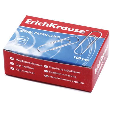 Скрепки канцелярские Erich Krause 222321, 28 мм, 100 шт. х 10 упаковок