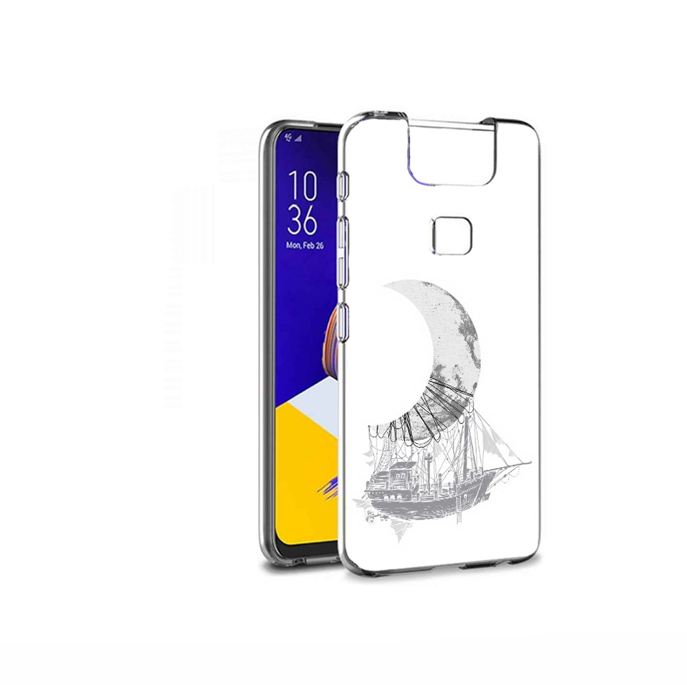 Чехол MyPads Tocco для Asus ZenFone 6 (ZS630KL) черно белый корабль полумесяц