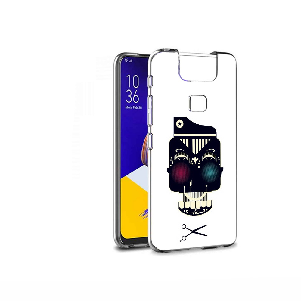 Чехол MyPads Tocco для Asus ZenFone 6 (ZS630KL) черно белый скелет с яркими глазами