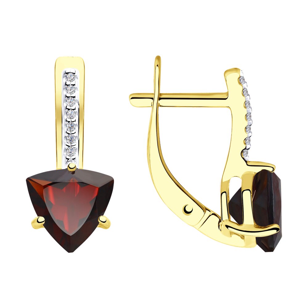 

Серьги из желтого золота Diamant 53-320-00291-2, фианит\гранат, 53-320-00291-2