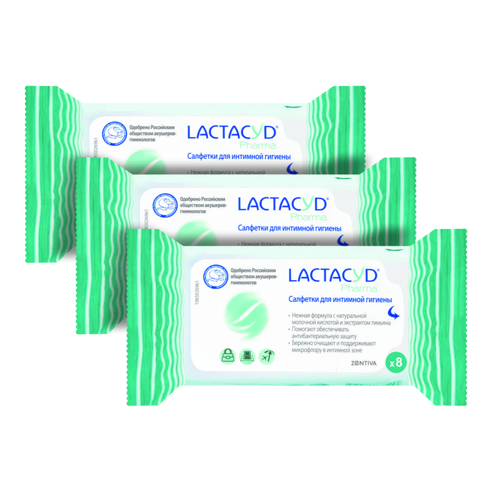 Комплект Салфетки для интимн. гигиены LACTACYD PHARMA с экстрактом Тимьяна 8 шт. х 3 уп.