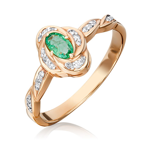 

Кольцо из золота р. 17,5 PLATINA jewelry 01-1587-00-106-1110-30, изумруд\бриллиант, 01-1587-00-106-1110-30