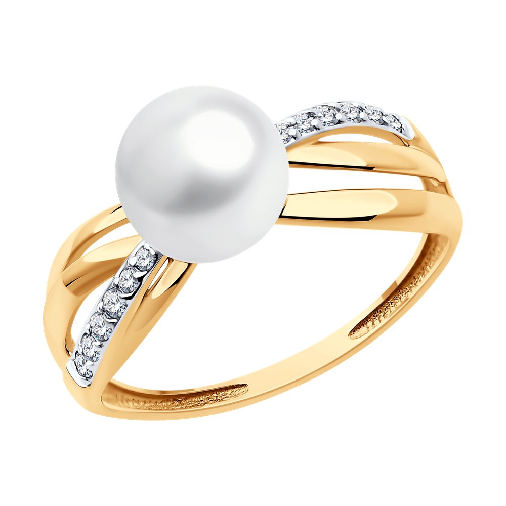 

Кольцо из золота р.  Diamant 51-310-02277-1, фианит\жемчуг культивированный, 51-310-02277-1