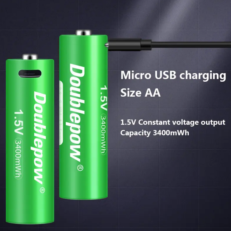 Аккумуляторные батарейки AA Doublepow 1.5В 3400 mWh со встроенной micro USB зарядкой 4 шт.