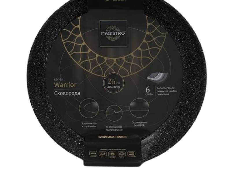 Magistro Сковорода Magistro Warrior, d=26 см, h=49 мм, пластиковая ручка, антипригарное по