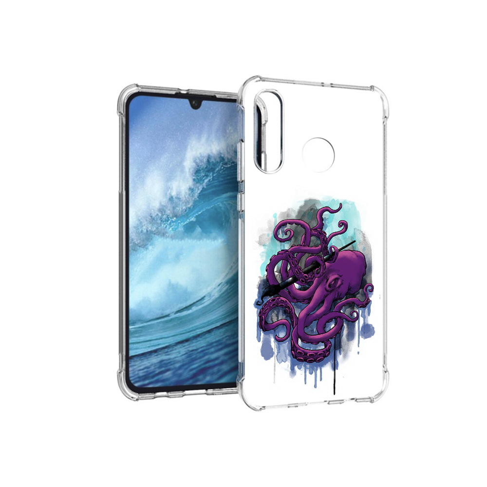 

Чехол MyPads Tocco для Huawei P30 Lite фиолетовый осьминог, Прозрачный, Tocco