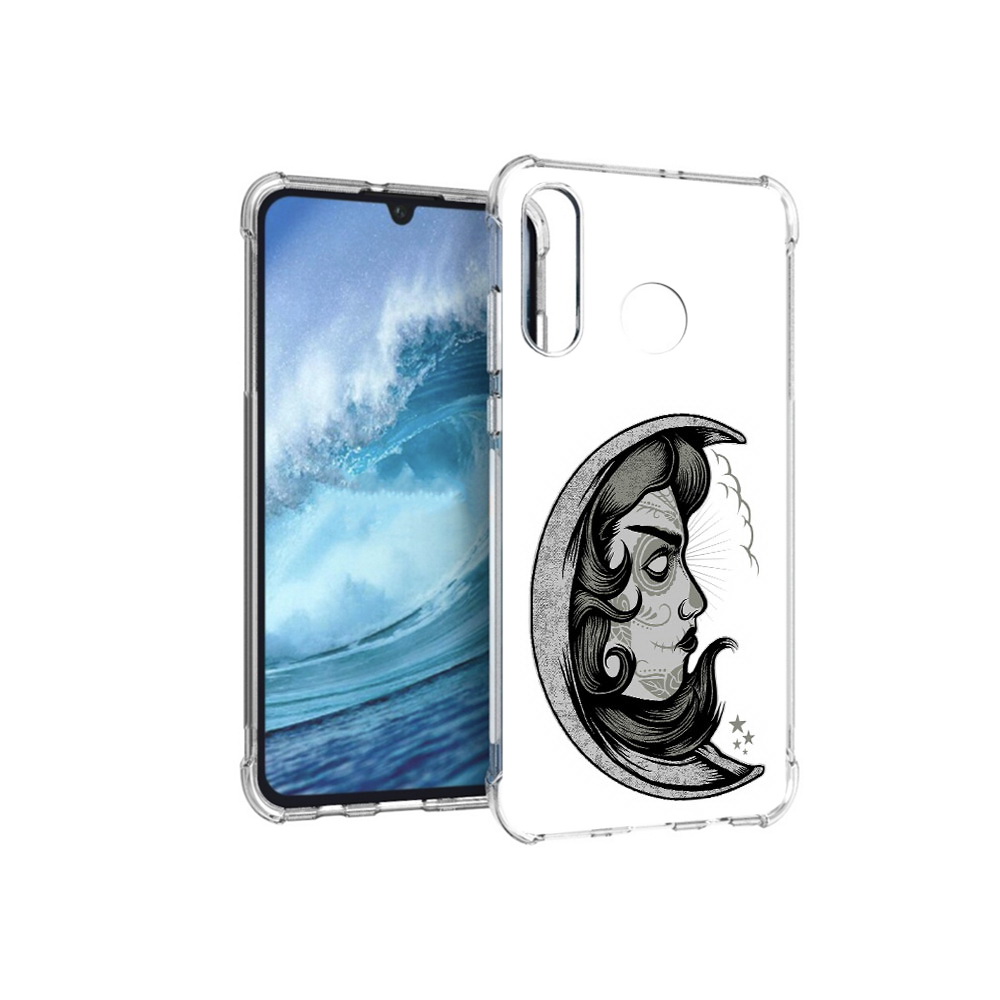 

Чехол MyPads Tocco для Huawei P30 Lite черно белая луна с лицом, Прозрачный, Tocco