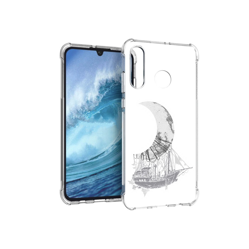 

Чехол MyPads Tocco для Huawei P30 Lite черно белый корабль полумесяц, Прозрачный, Tocco