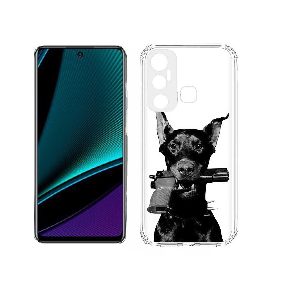 

Чехол MyPads Tocco для Infinix Hot 11s доберман с пистолетом, Прозрачный, Tocco