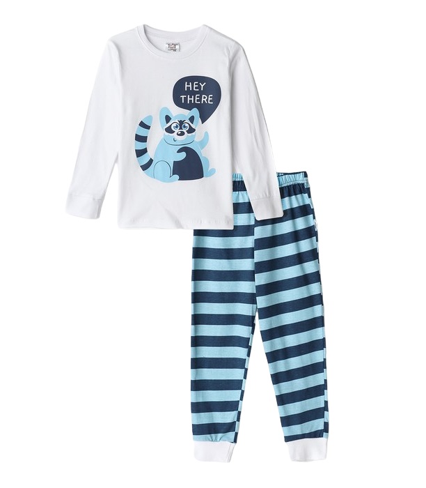 Пижама для мальчика Ohana kids, белый-синий-енот, 122