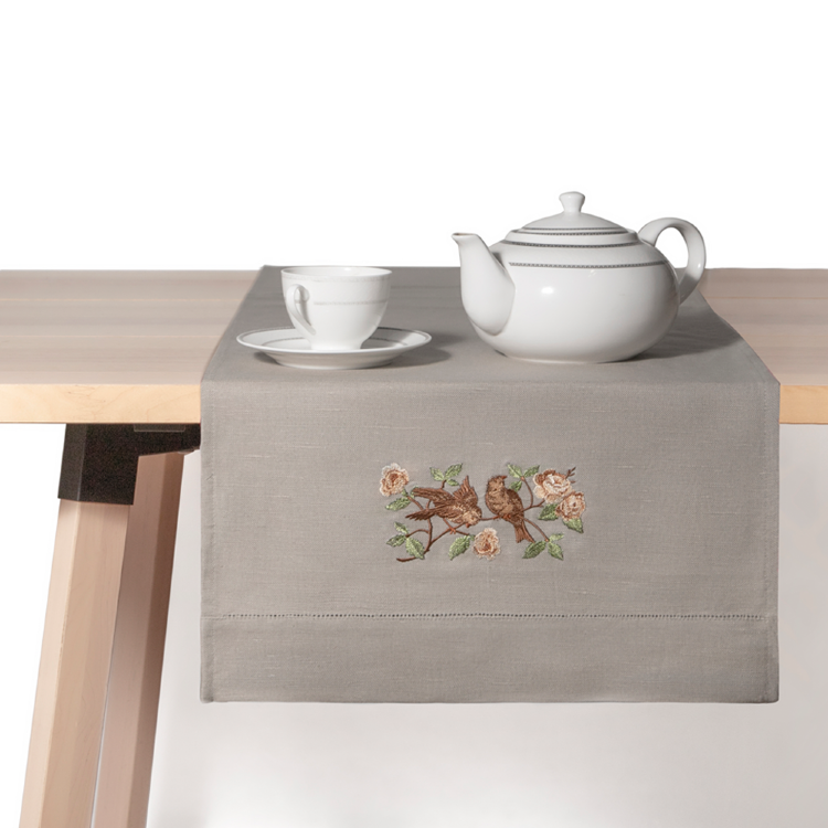 

Дорожка столовая BELLEHOME Natural с вышивкой Birds, 50х160