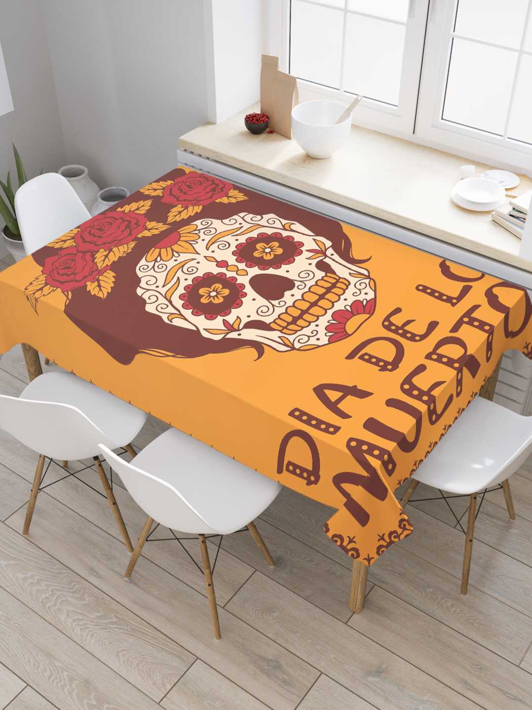

Скатерть прямоугольная JoyArty "День мертвых" из сатена, 180x145 см, Оранжевый, День мертвых