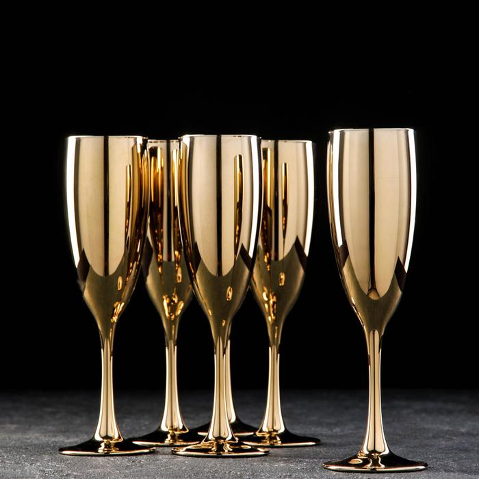

GiDGLASS Набор бокалов для шампанского «Золото», 170 мл, 6 шт, цвет золотой, Золотистый