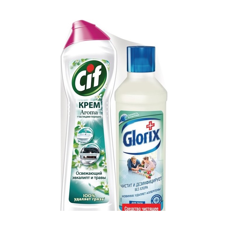 

Крем чистящий Cif Эвкалипт 500 мл и Средство чистящее Glorix 500 мл