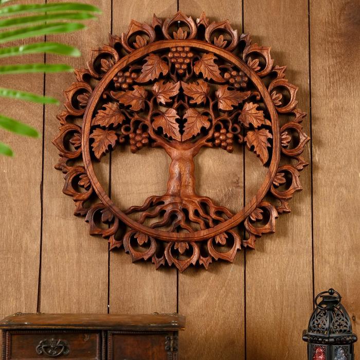 

Панно резное дерево "Райский виноградник" 40х40х2 см, Indonesian style