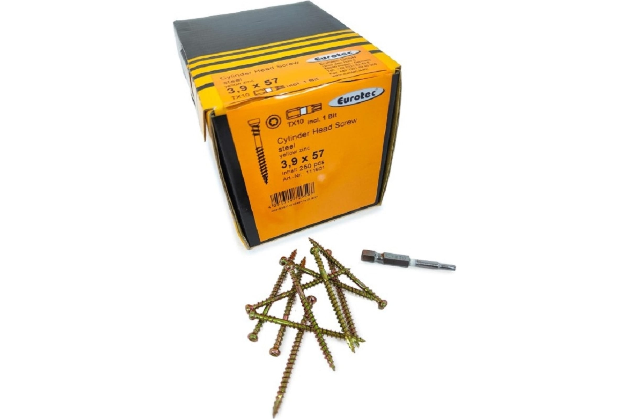 Eurotec Саморезы Cylinder Head Screw 3.9x57 TX10 (Цилиндр, 250шт + бита) арт.111901
