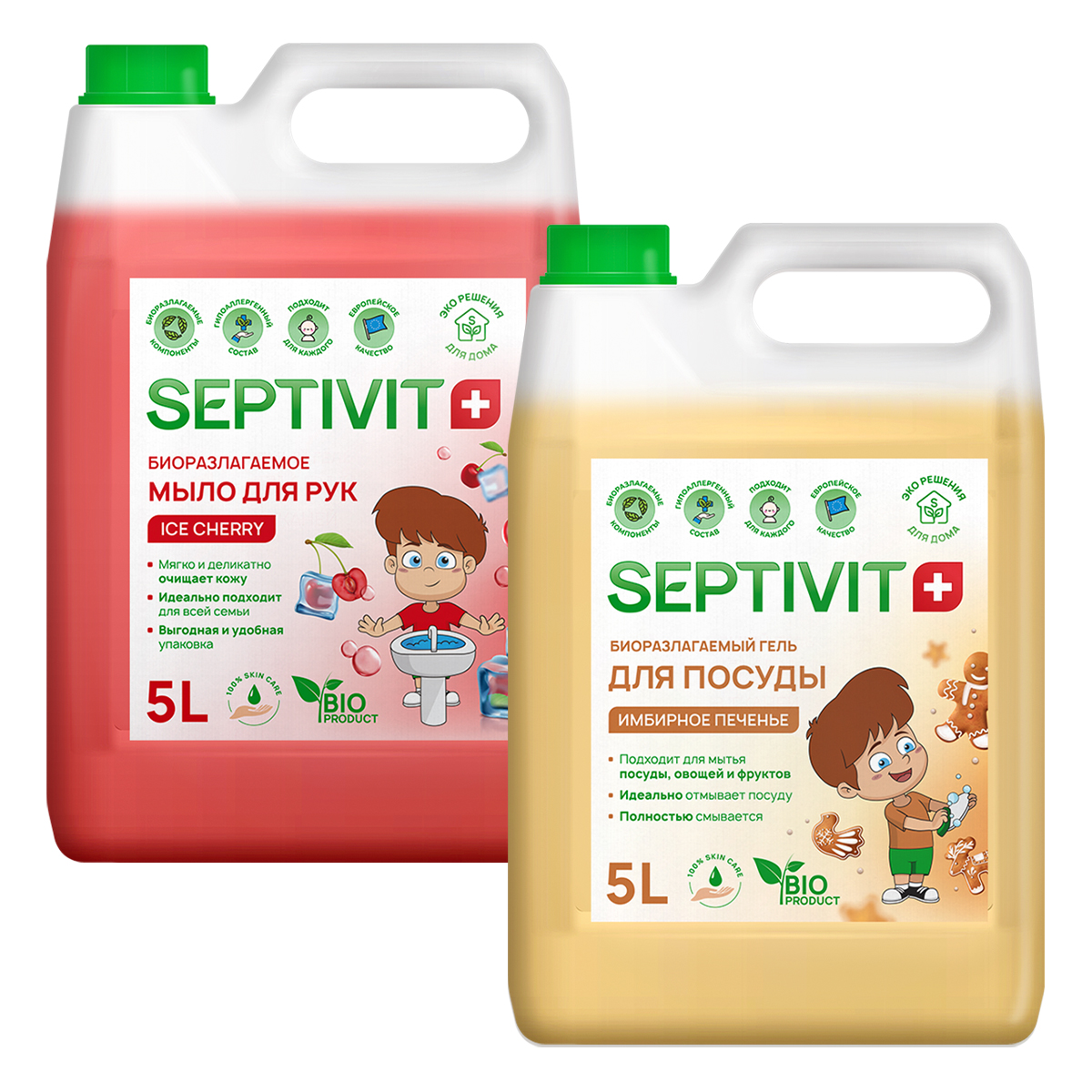 фото Набор septivit premium мыло ice cherry 5 л + гель для посуды имбирное печенье 5 л